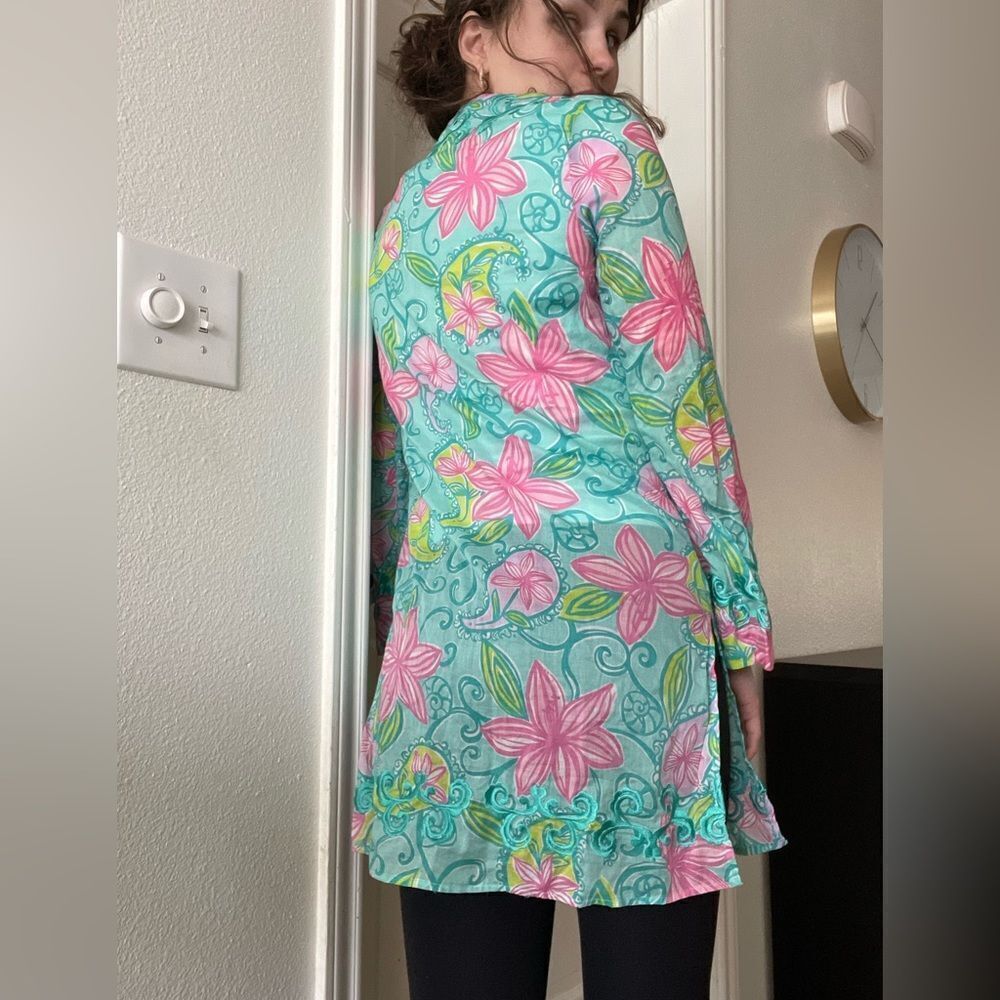 Vintage Lilly Pulitzer Floral Embroidered Tunic Top Side Slits Sz S Cover Up